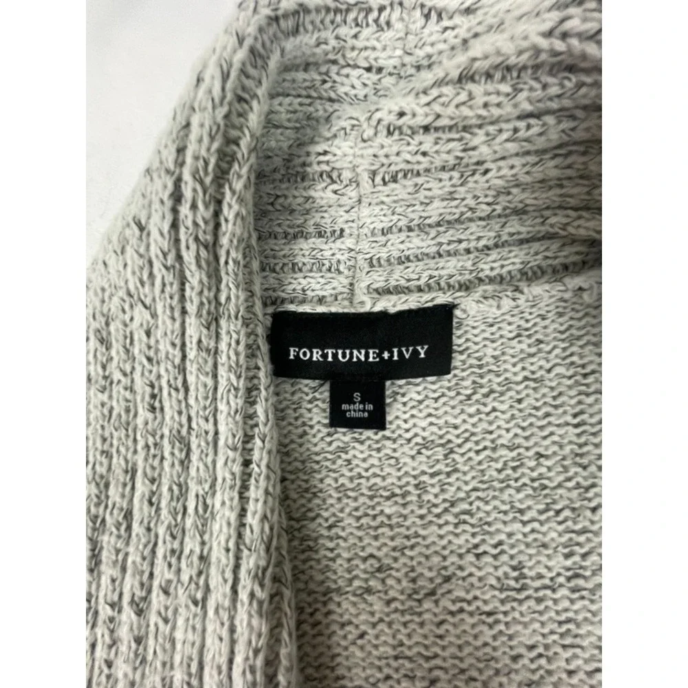 FORTUNE + IVY WOMENS OPEN FRONT CARDIGAN SWEATER GRAY SHAWL COLLAR SIZE S